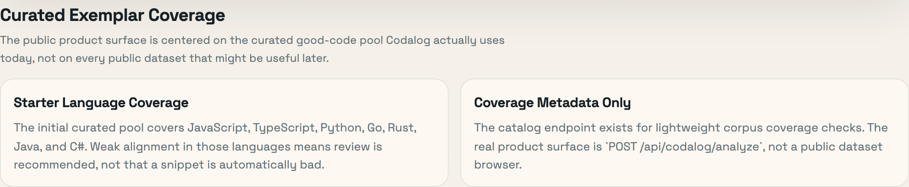 Codalog exemplar coverage screenshot